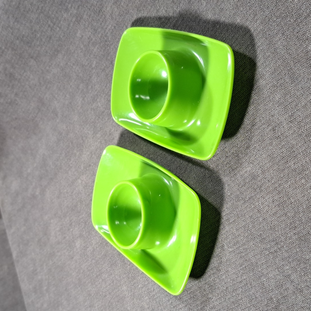 Vintage Avocado Green Mid-century Modern Style Plastic Egg Cups W. Germany
